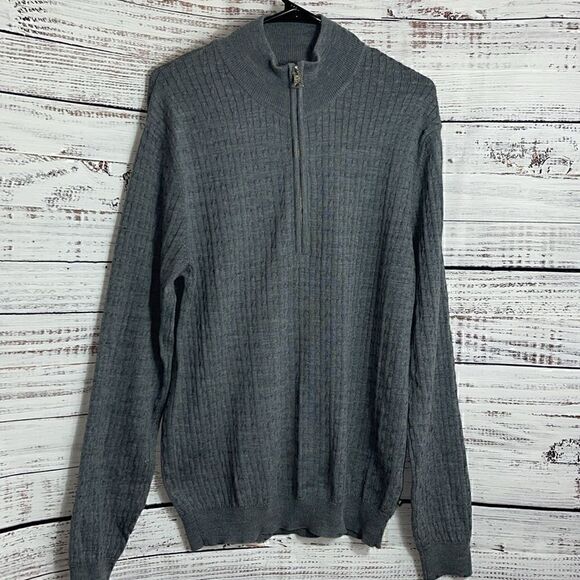 Martinique sweater Mens large Merino cable knit quarter Zip Gray - Picture 1 of 13